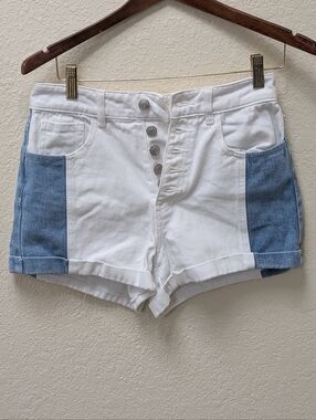 Pacsun Color Block (Blue/White) Denim, Button Fly, mom shorts. Size 26